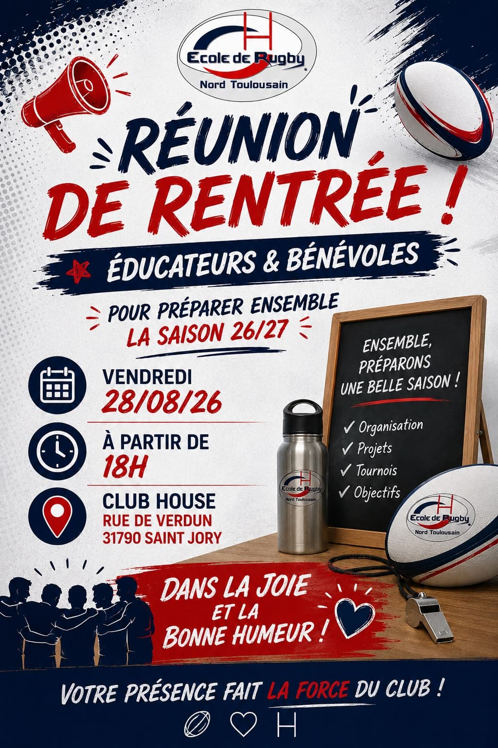 Affiche de la réunion de rentrée des éducateurs et bénévoles le 28 août 2026